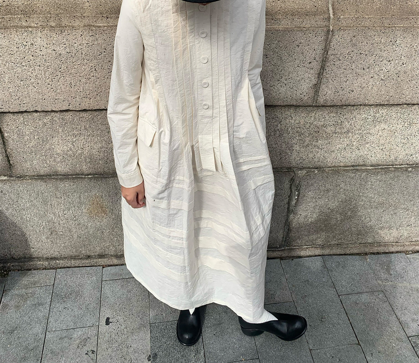 edoa Paper Cotton Pintuck Pleated Medieval Shirt Dress