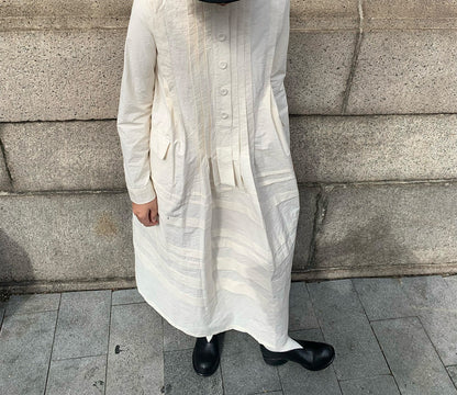 edoa Paper Cotton Pintuck Pleated Medieval Shirt Dress