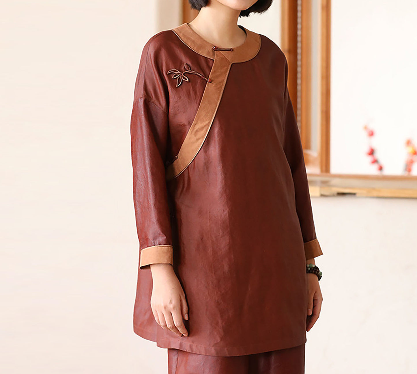 edoa Luxury Cracked Mud Silk Habotai Chinese Style Cheongsam