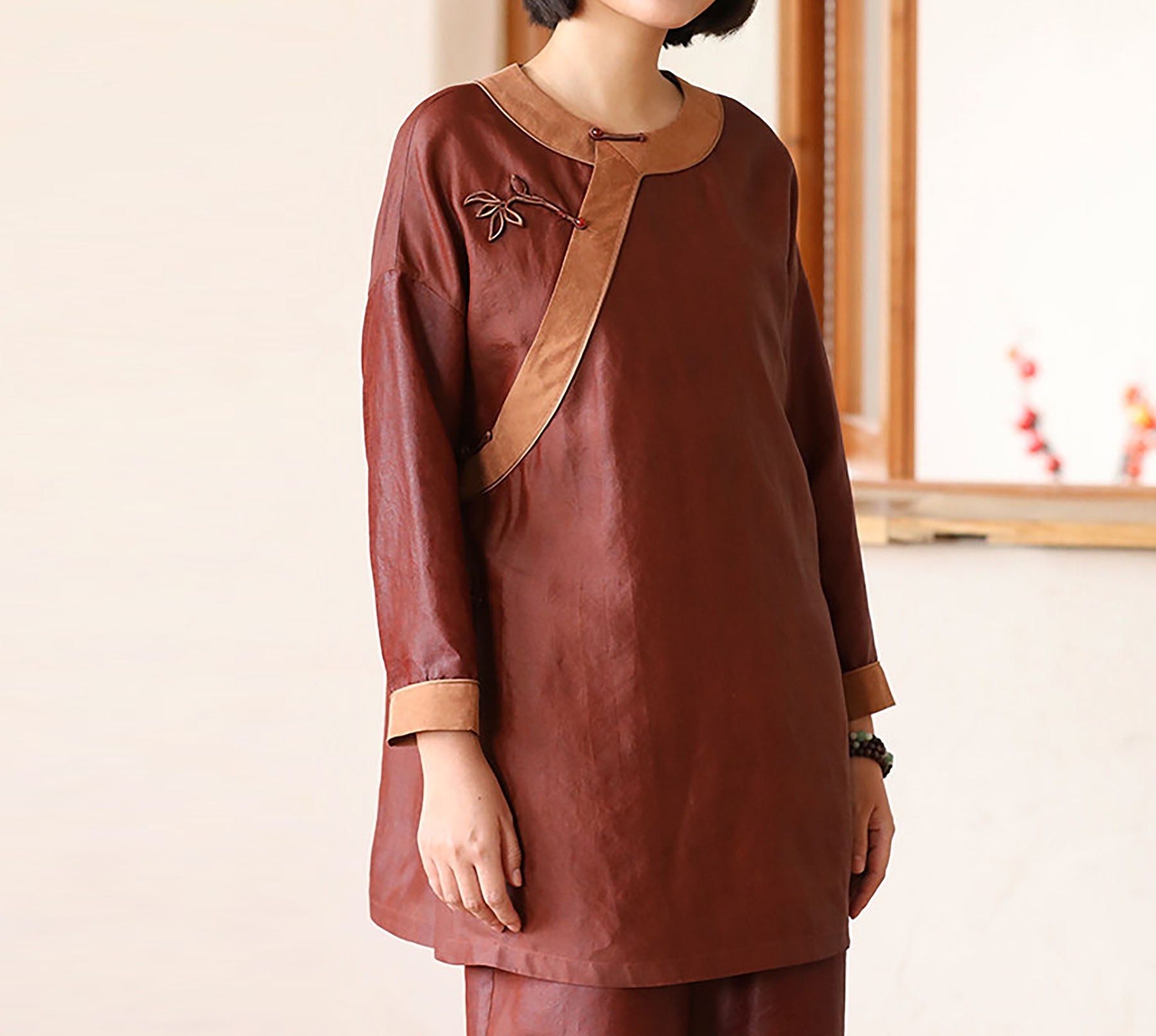 edoa Luxury Cracked Mud Silk Habotai Chinese Style Cheongsam