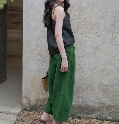 Emerald Green Cracked Mud Silk Tapered Pants pa0172 Q718