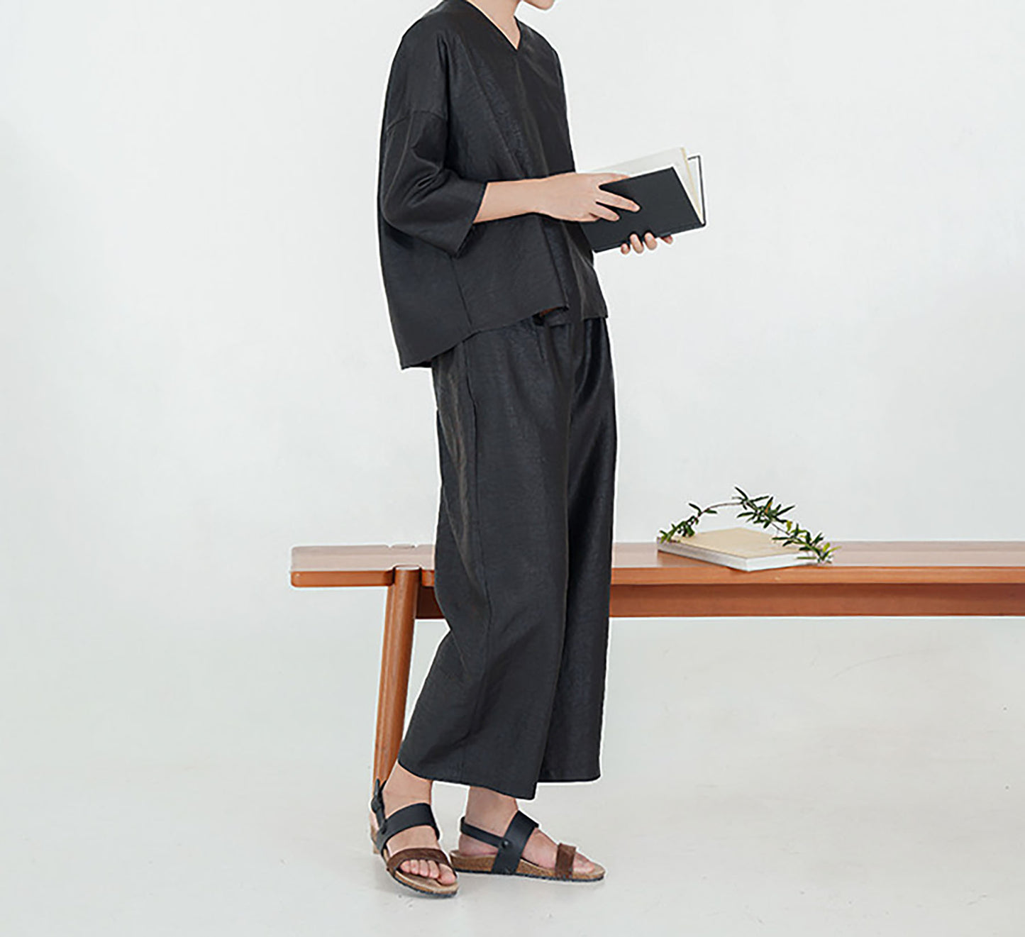 edoa Intangible Cultural Heritage Cracked Mud Silk Wide-leg Crop Pants