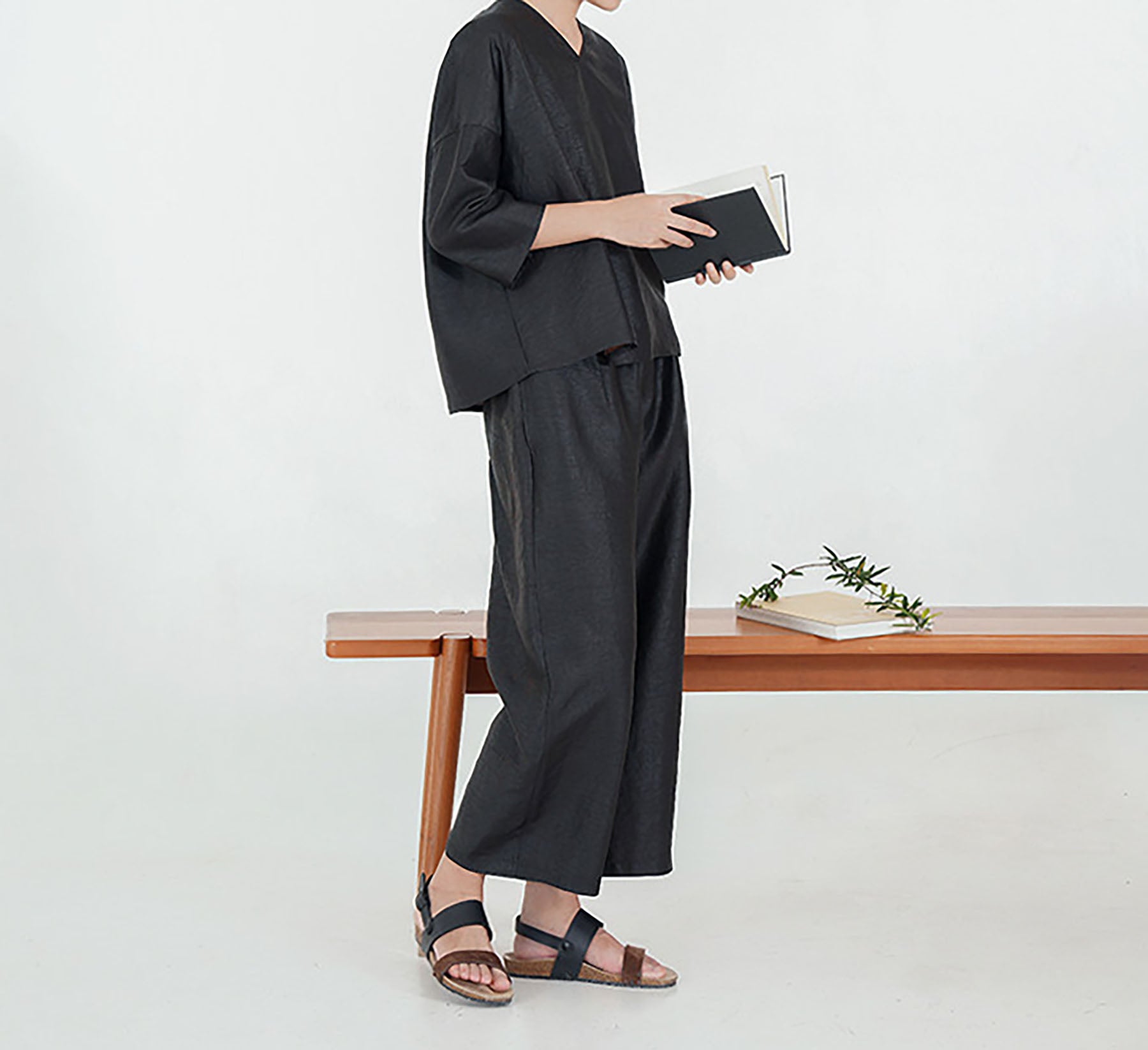 edoa Intangible Cultural Heritage Cracked Mud Silk Wide-leg Crop Pants