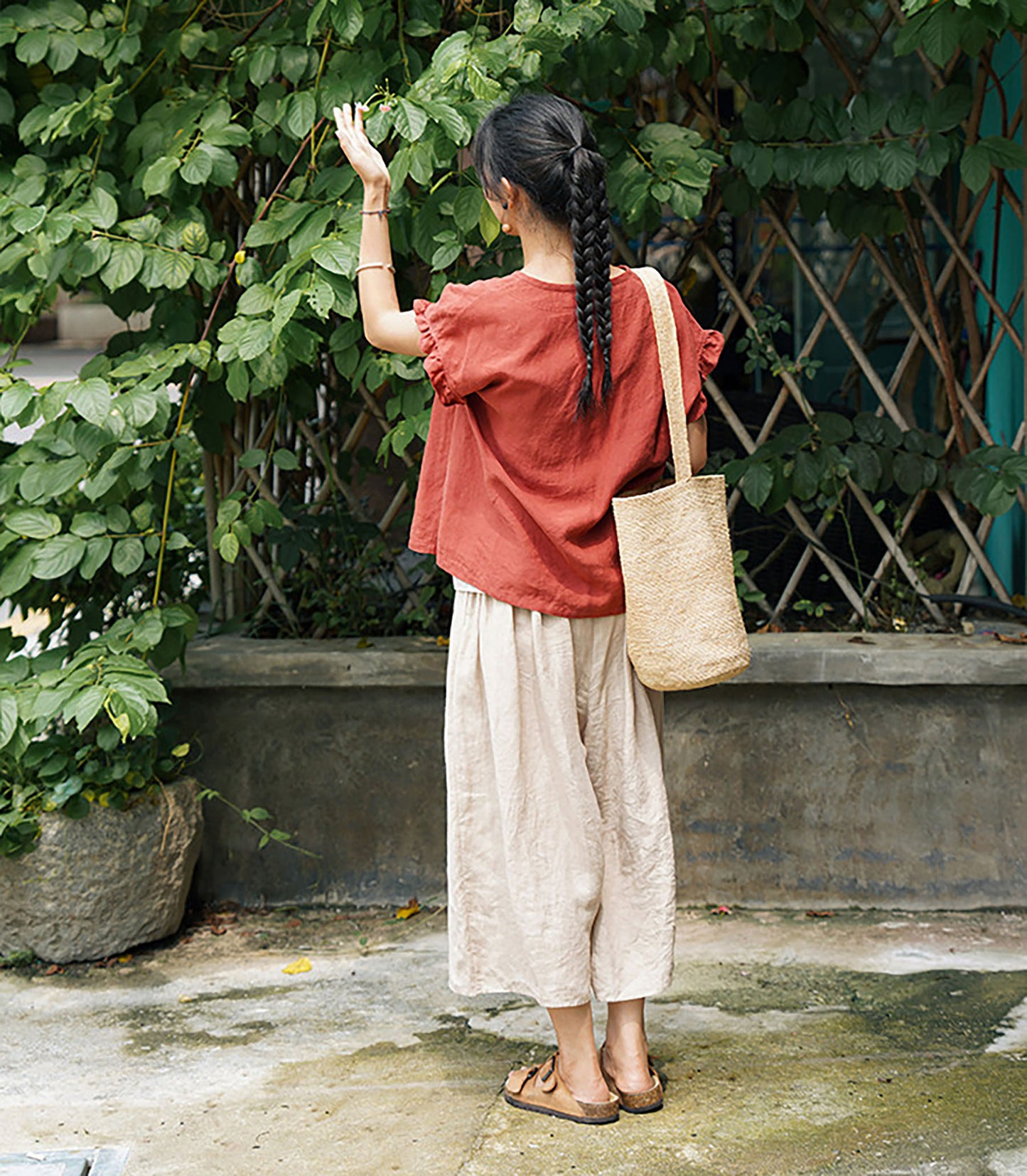 edoa Flax Linen Wide Leg Pants 