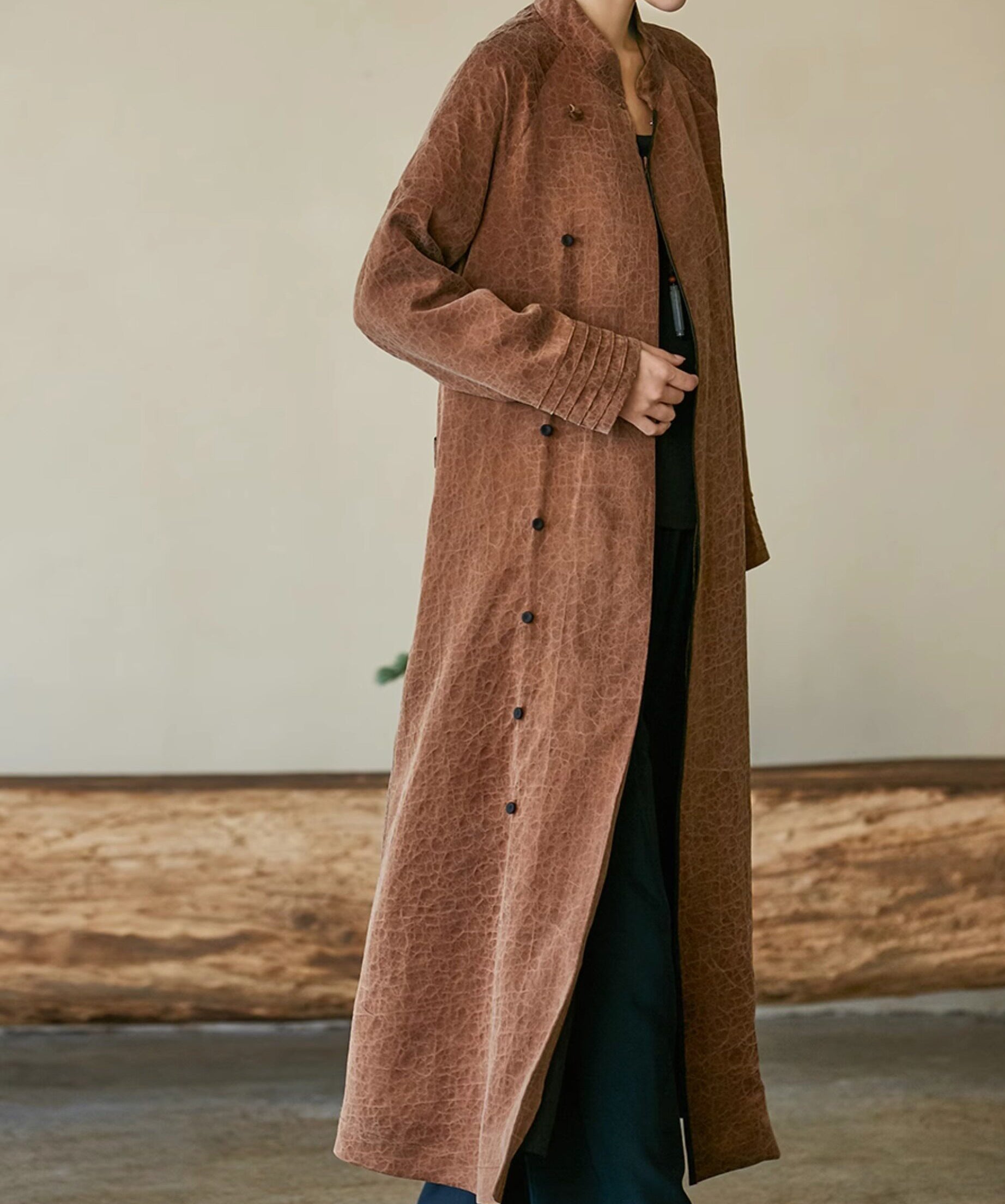 edoa Cracked Mud Silk Charmeuse Cheongsam Coat