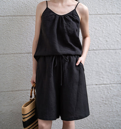 Loose Fitting Black Linen Shorts sr0004 Q713