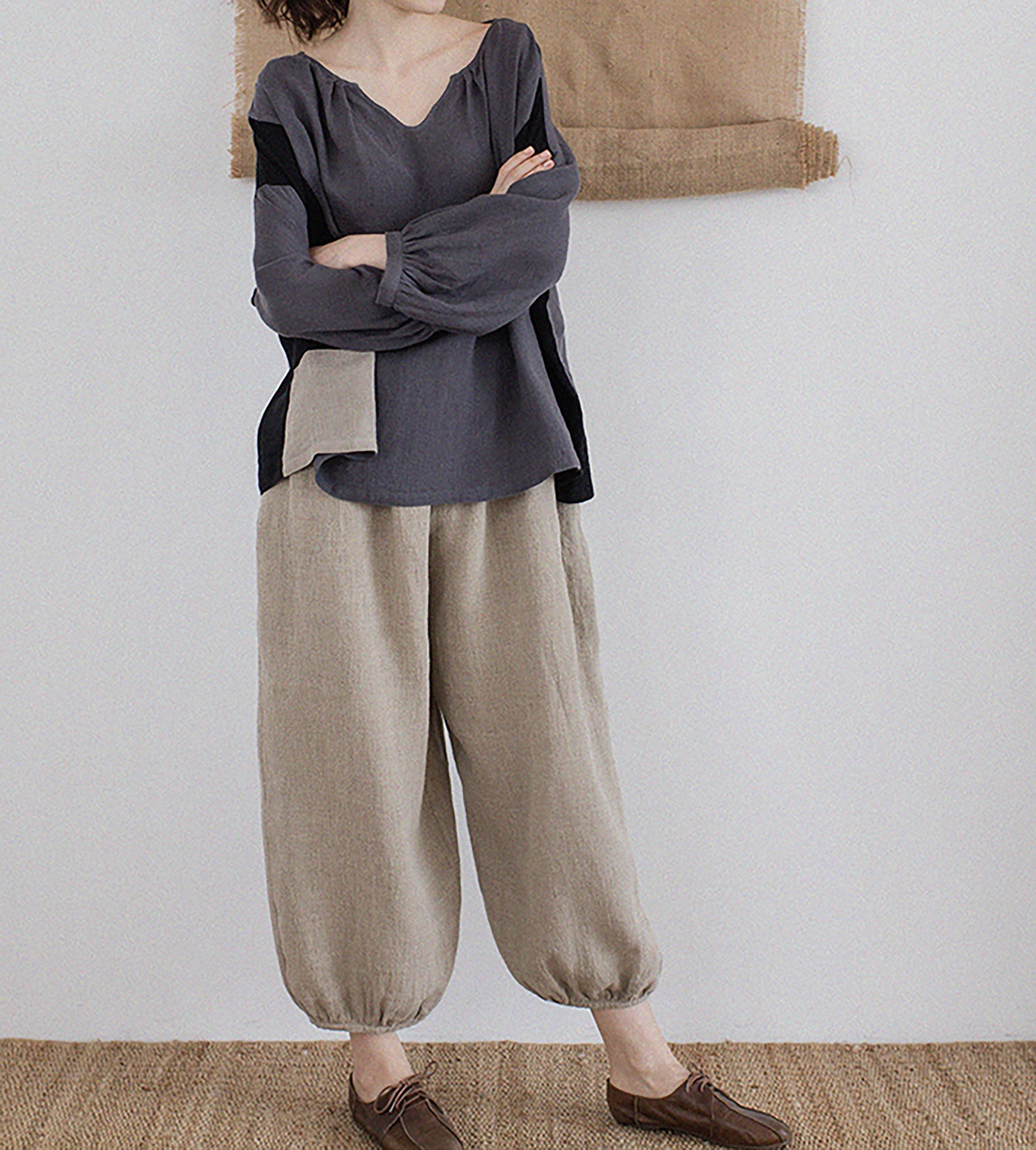 edoa Loose Flax Linen Salopette