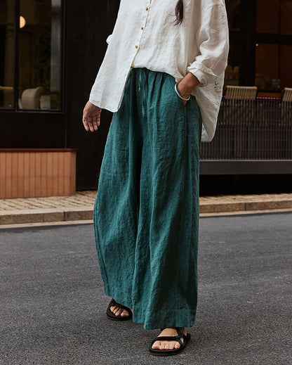 edoa Washed Linen Palazzo Pants