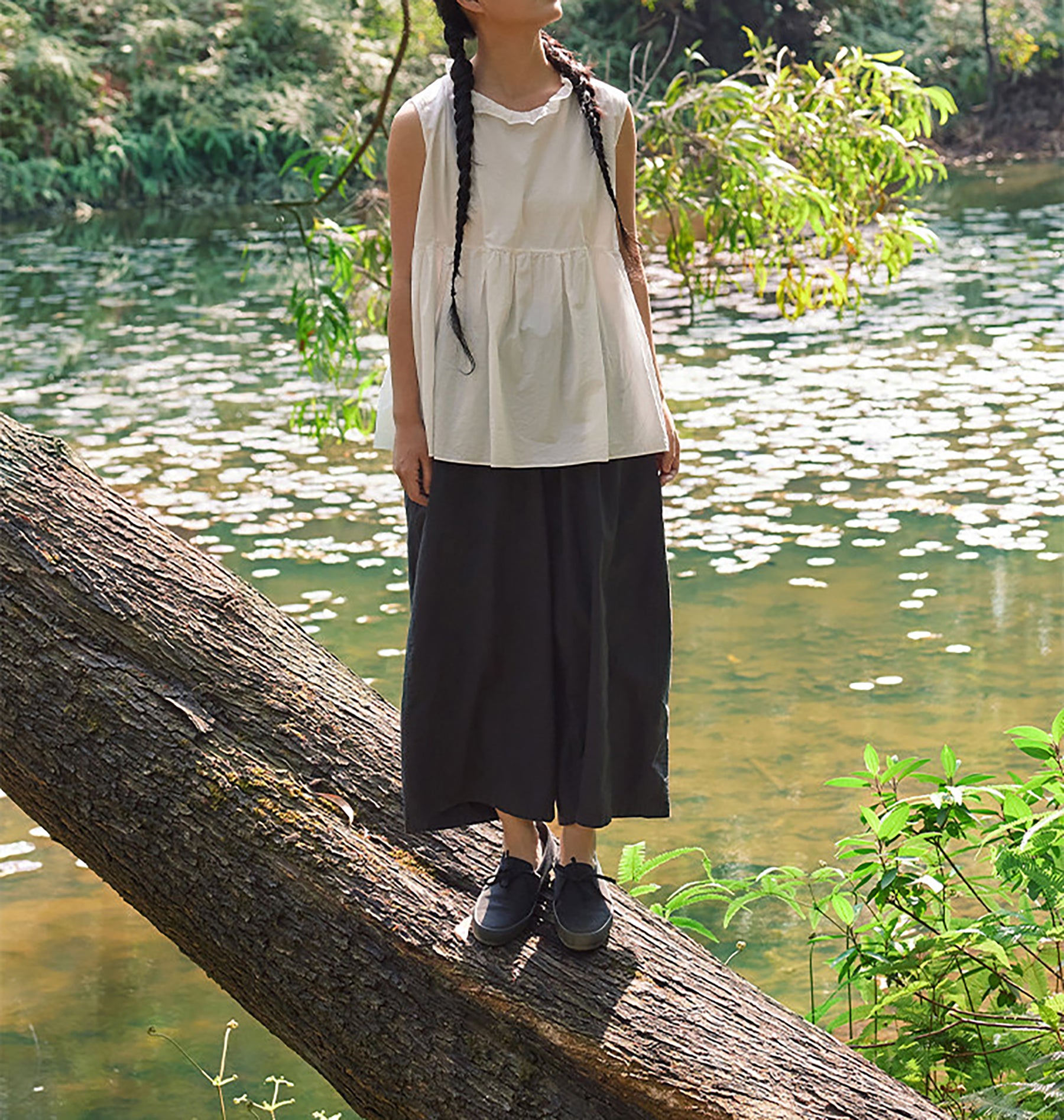 edoa Summer Cotton Sleeveless Peplum Blouse