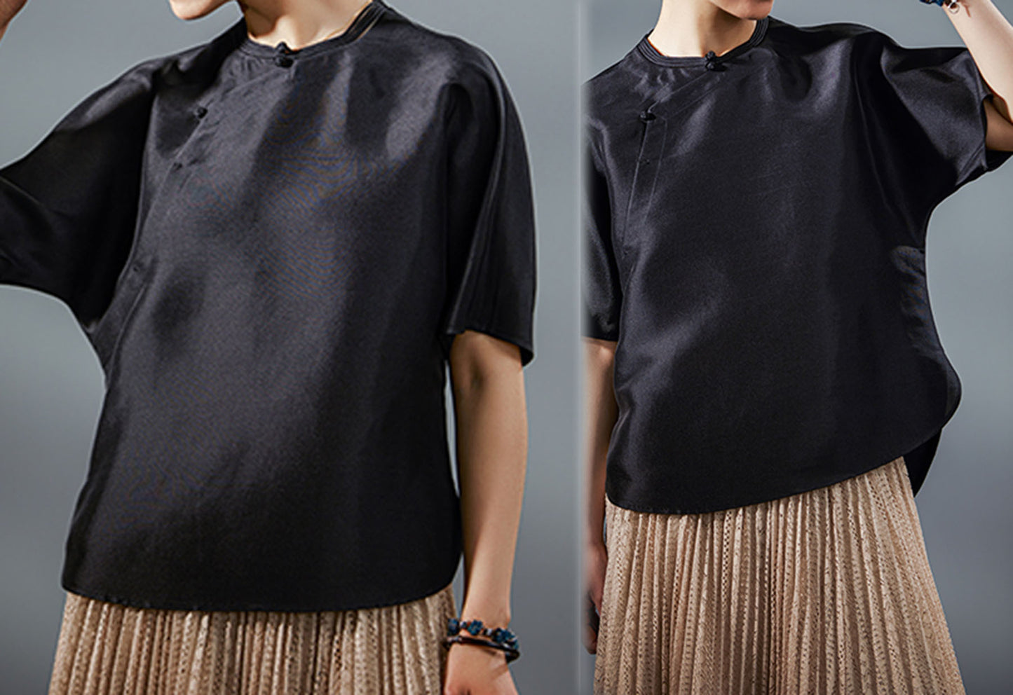 edoa Dupioni Silk Modified Qipao Half Sleeve Top