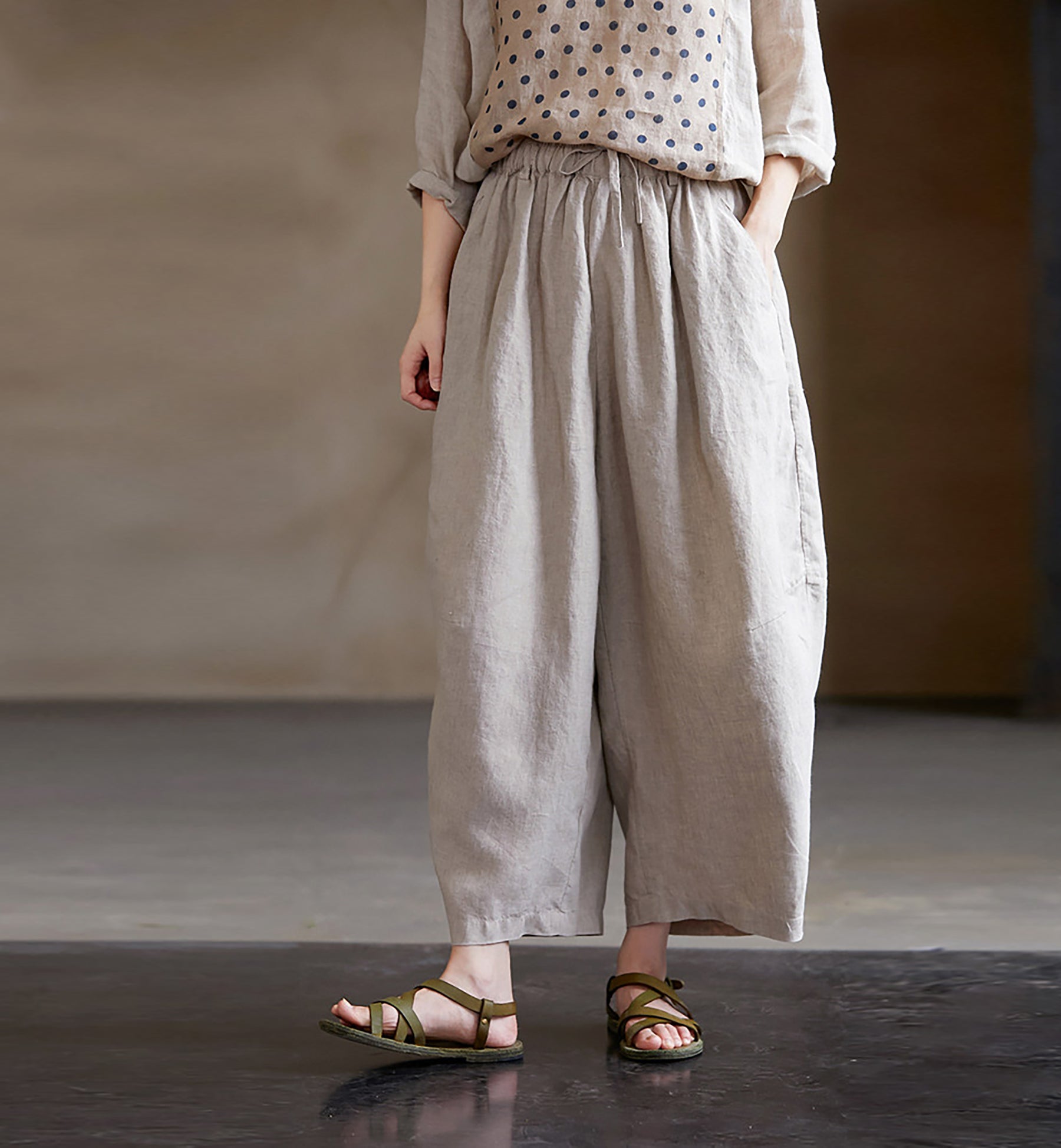 edoa Eco-friendly Flax Linen Tapered Pants