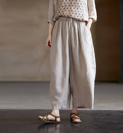 edoa Eco-friendly Flax Linen Tapered Pants