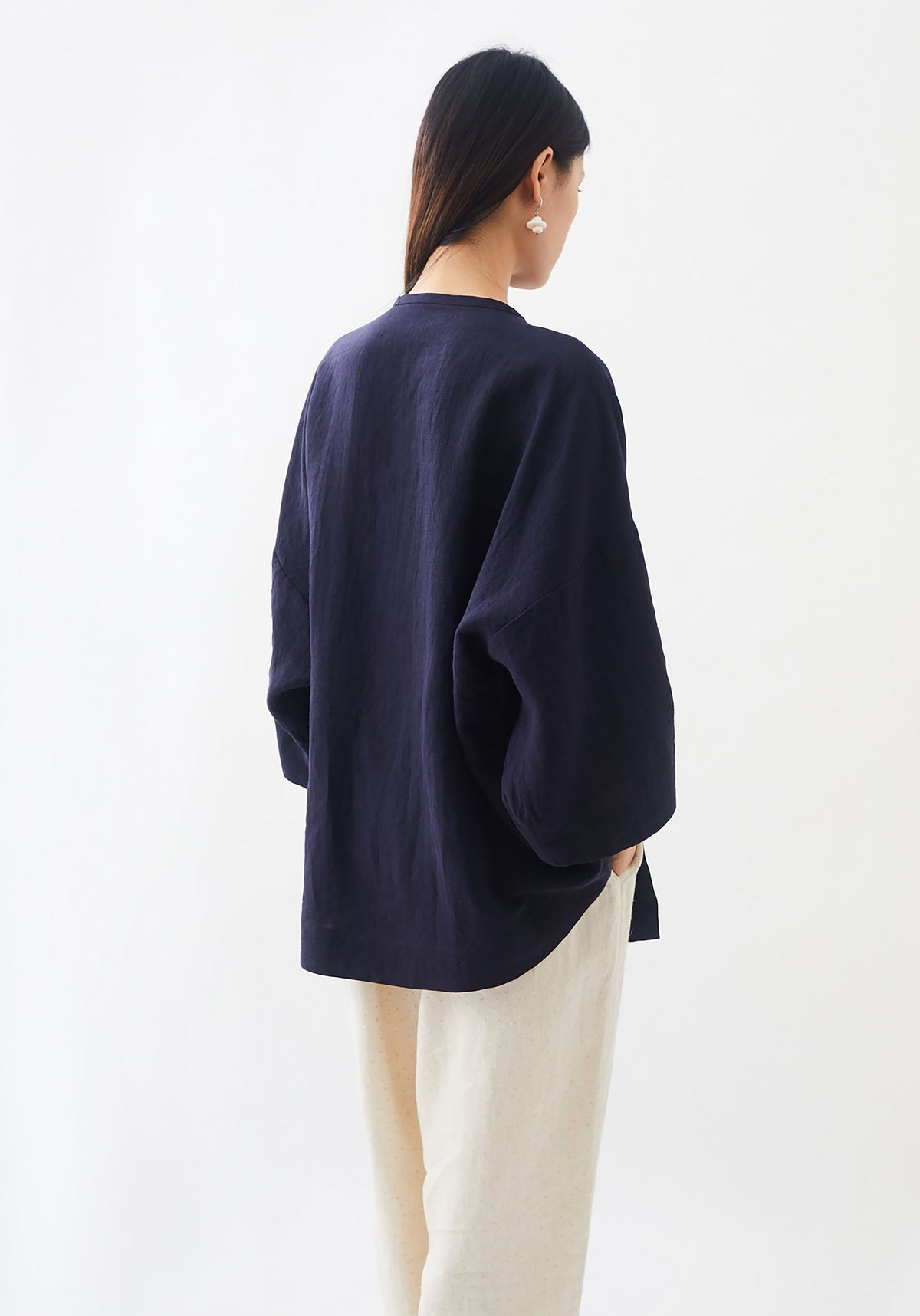 Minimalist Linen Blouse with Jade Buttons bl0022 K029