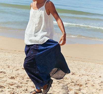 edoa Thin Linen Twin-Strap Cami Top with Pintucks