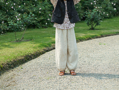 edoa Flax Linen Elasticated Waist Lantern Pants