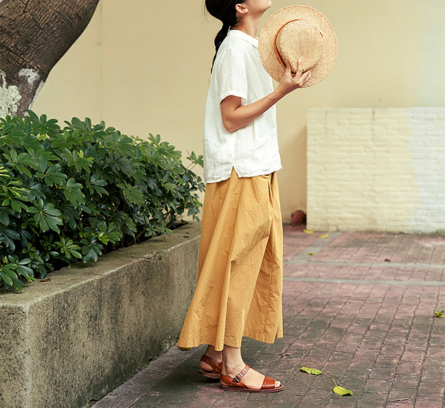 edoa High-density Pure Cotton Midi Skirt