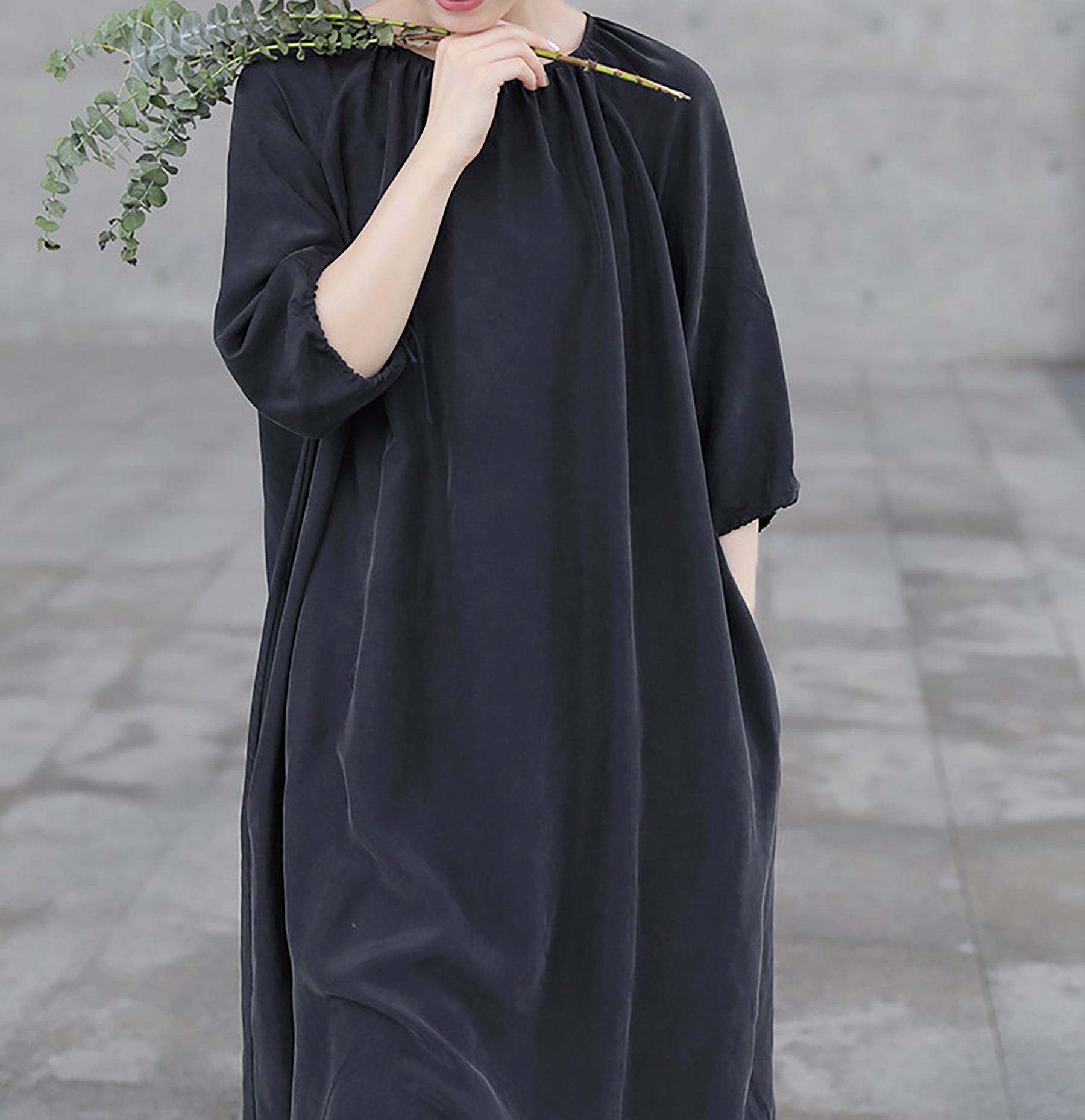 edoa Black Sand Washed Mulberry Silk Habotati Dress