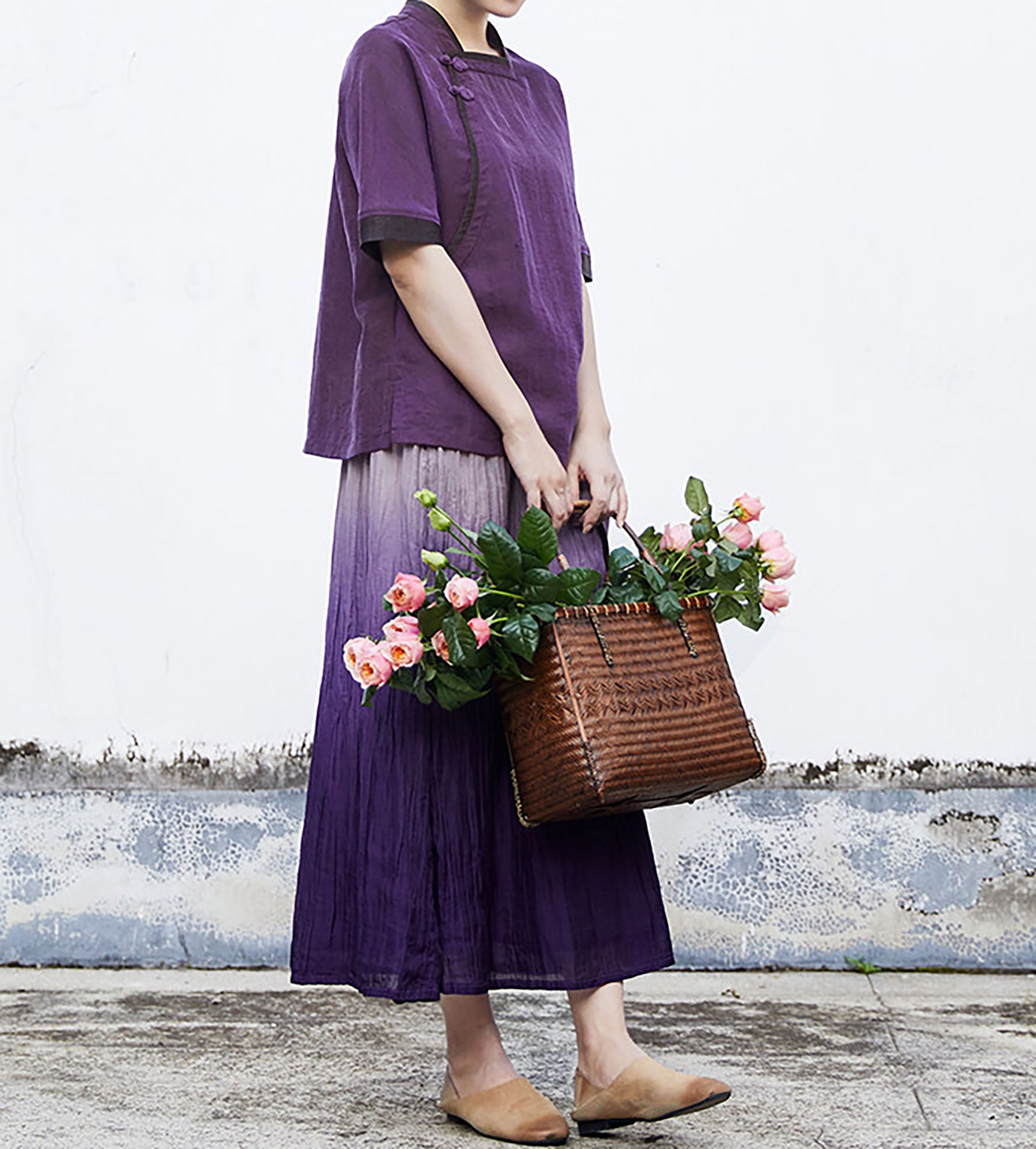 edoa Purple Cracked Mud Silk Chinese Blouse
