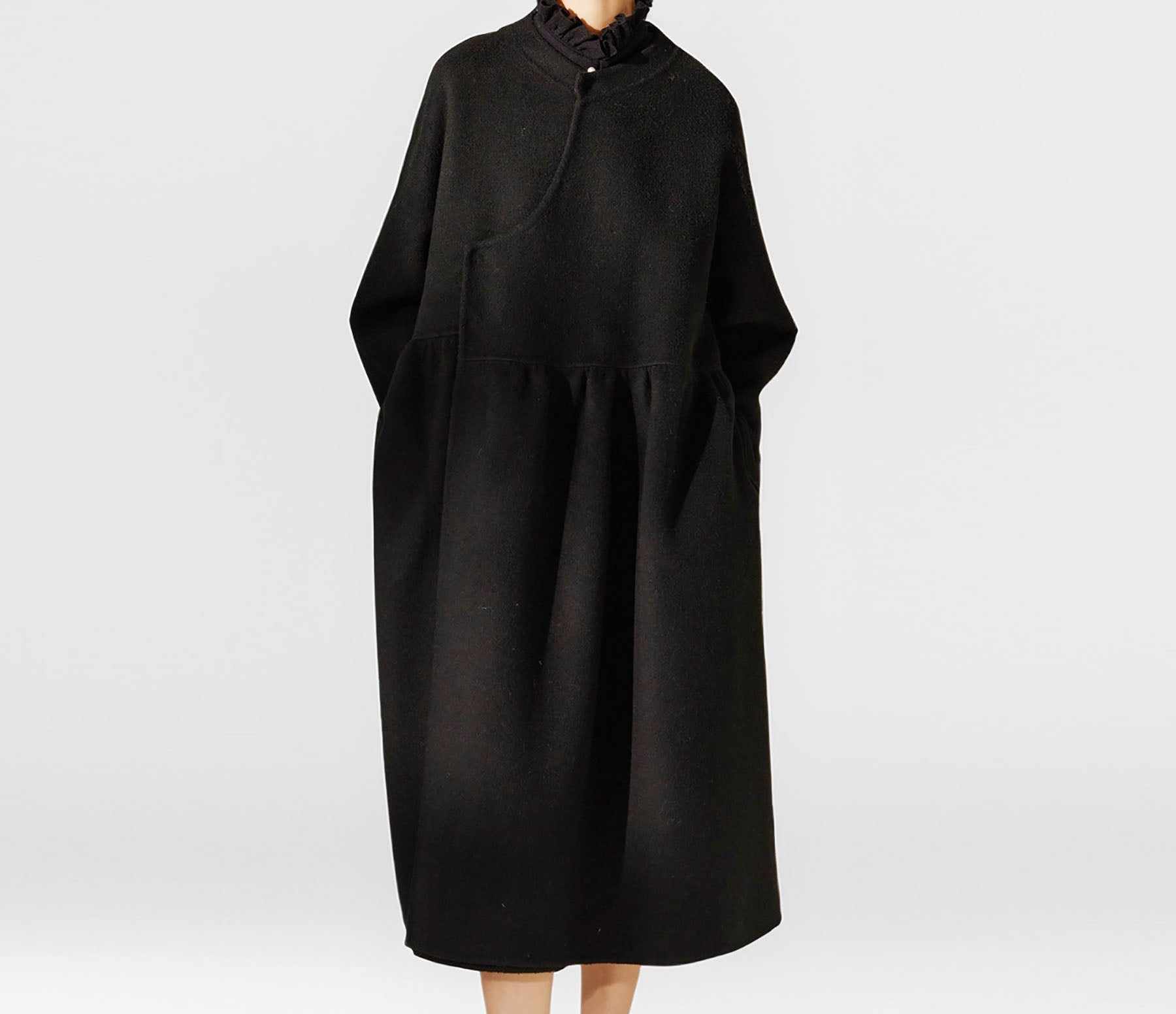 edoa Chinese Style Double-faced Wool Wrap Coat