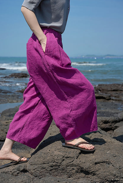 edoa Elasticated Washed Ramie Crop Pants