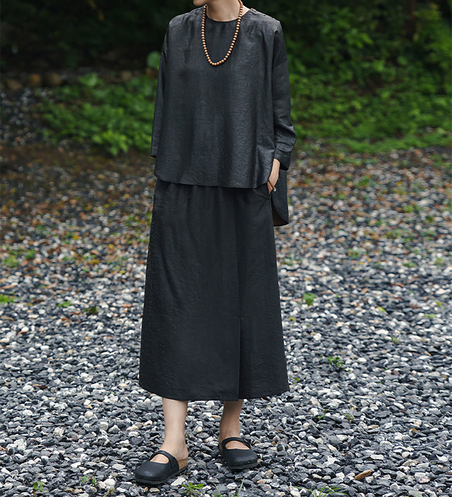 edoa Intangible Cultural Heritage Cracked Mud Silk Crew Neck Pullover Top