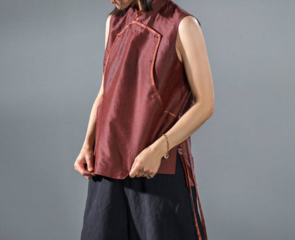 edoa Summer Elegant Retro Mud Silk Sleeveless Chinese Style Top