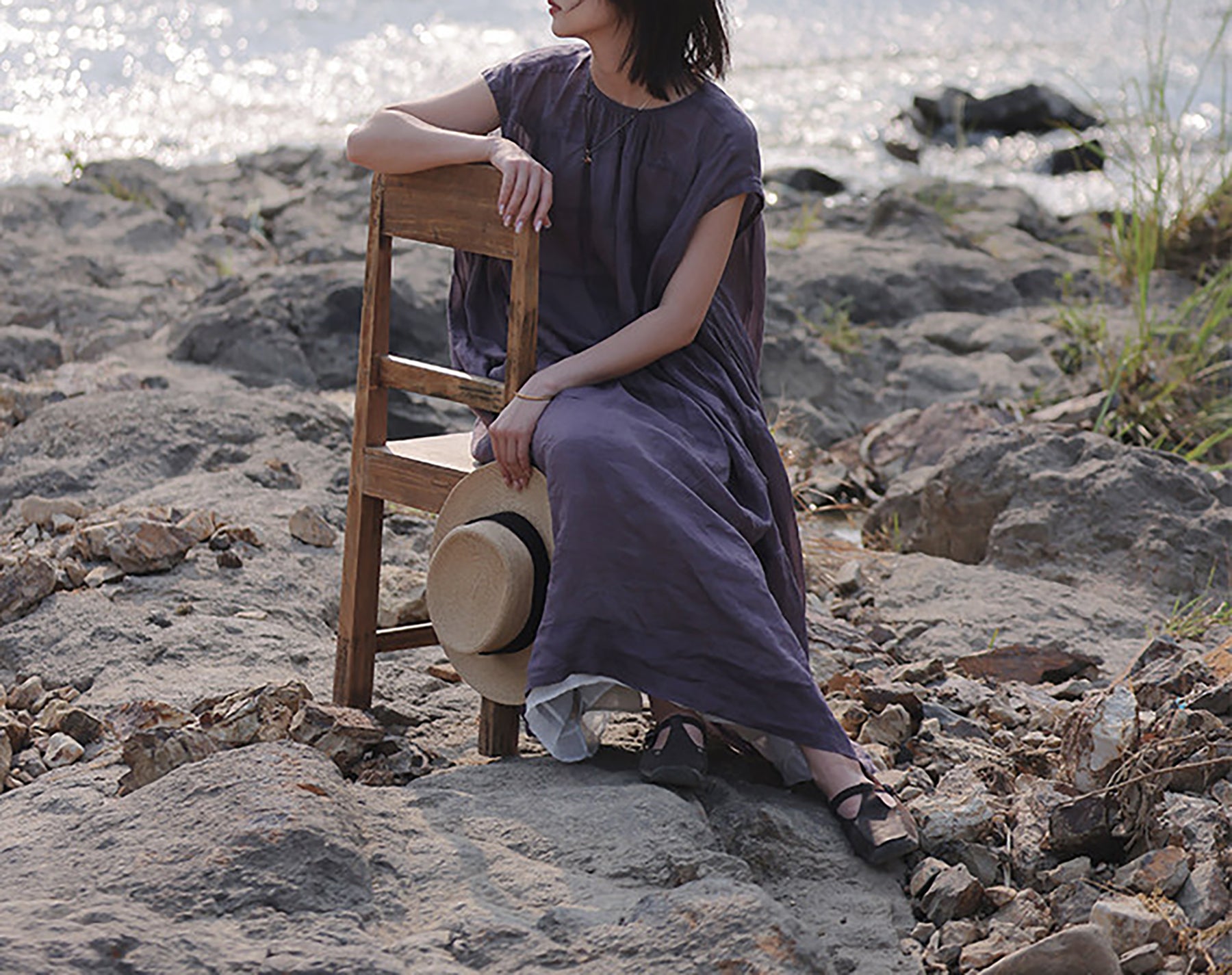 edoa Oversized Summer Light and Airy Ramie Robe with Geometric Patchwork