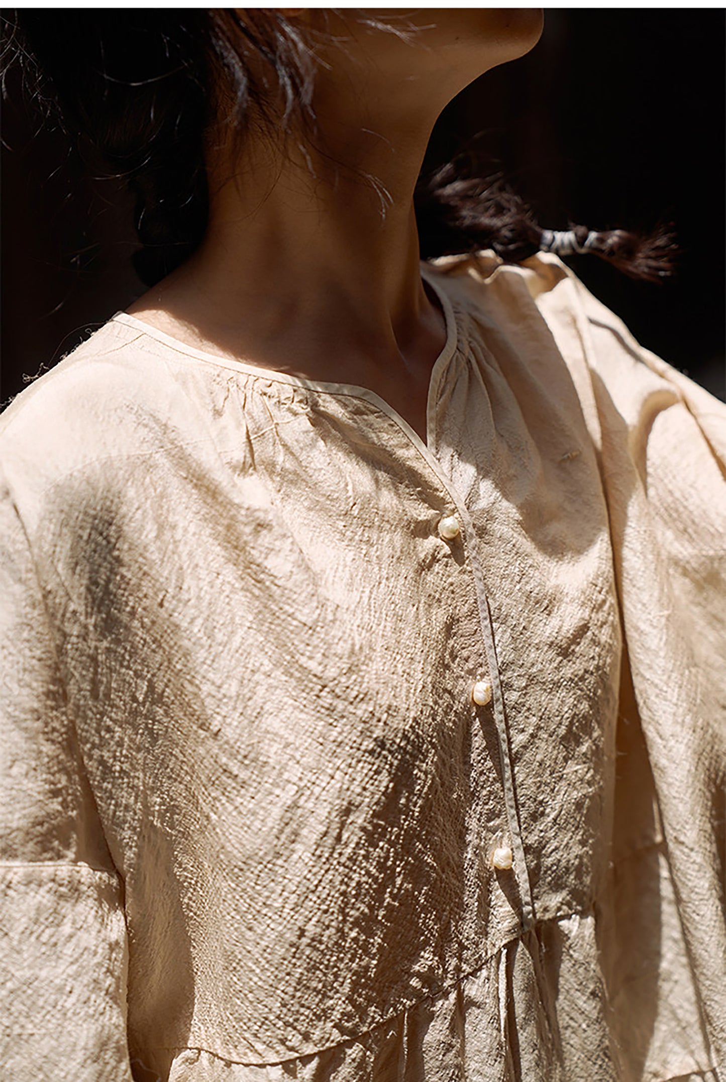 edoa Super Loose Fitting Tussah Silk Patchwork Tunic Dress