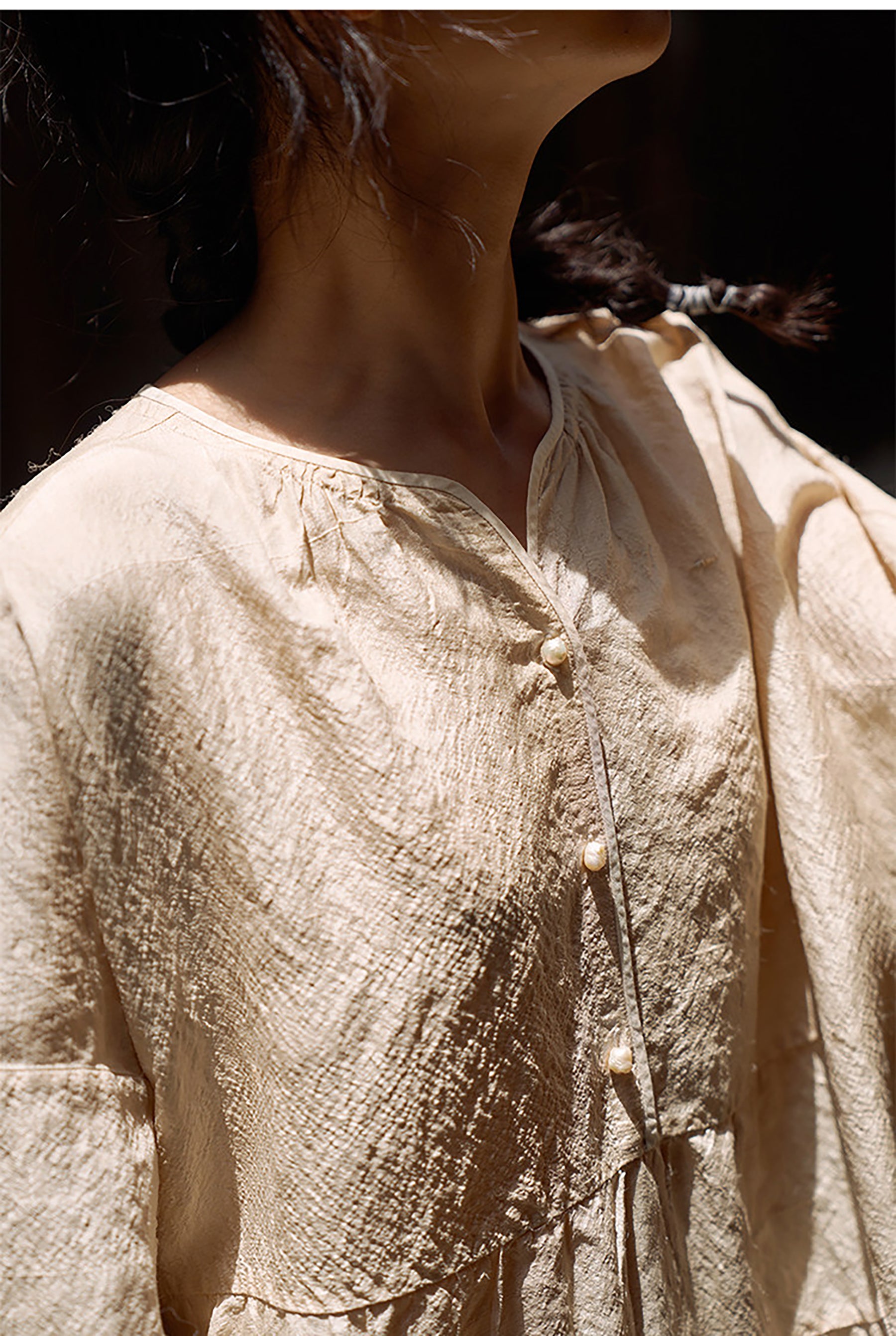 edoa Super Loose Fitting Tussah Silk Patchwork Tunic Dress