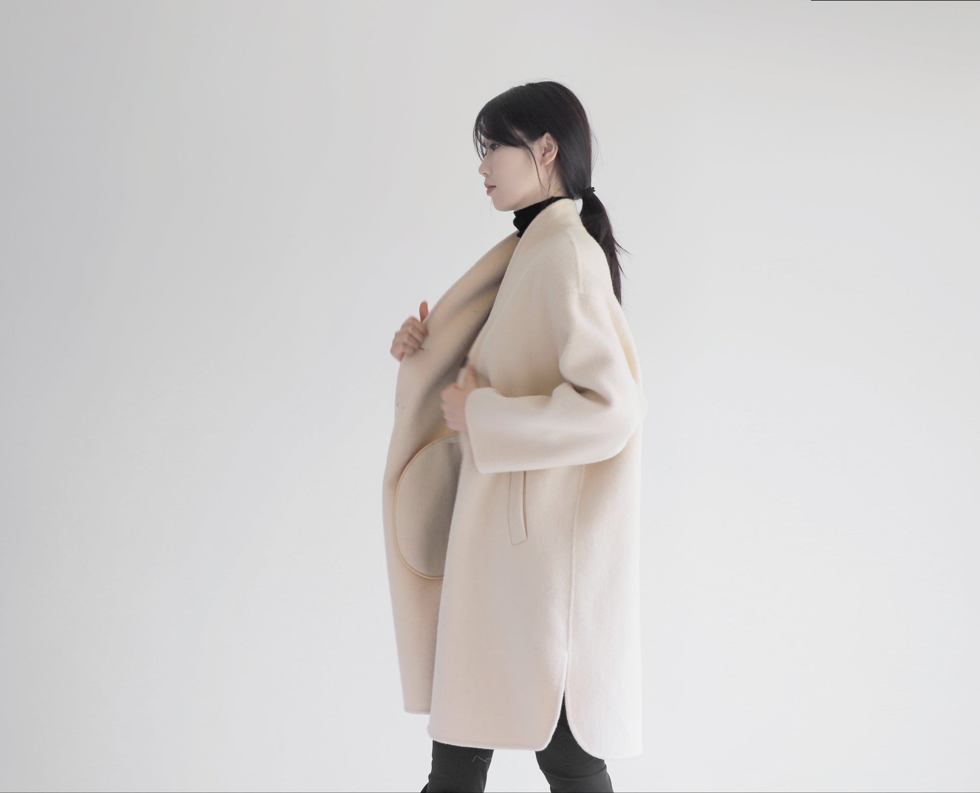 edoa white double faced wool coat