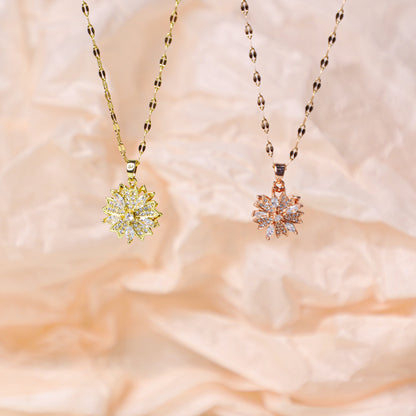 edoa Peach Flower Spin Rhinestone Necklace