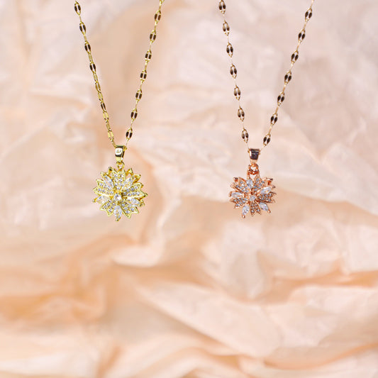 edoa Peach Flower Spin Rhinestone Necklace