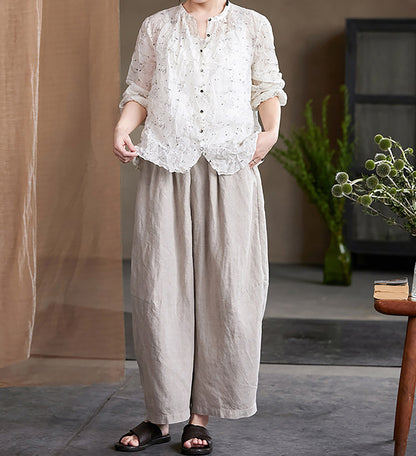 edoa Eco-friendly Flax Linen Tapered Pants