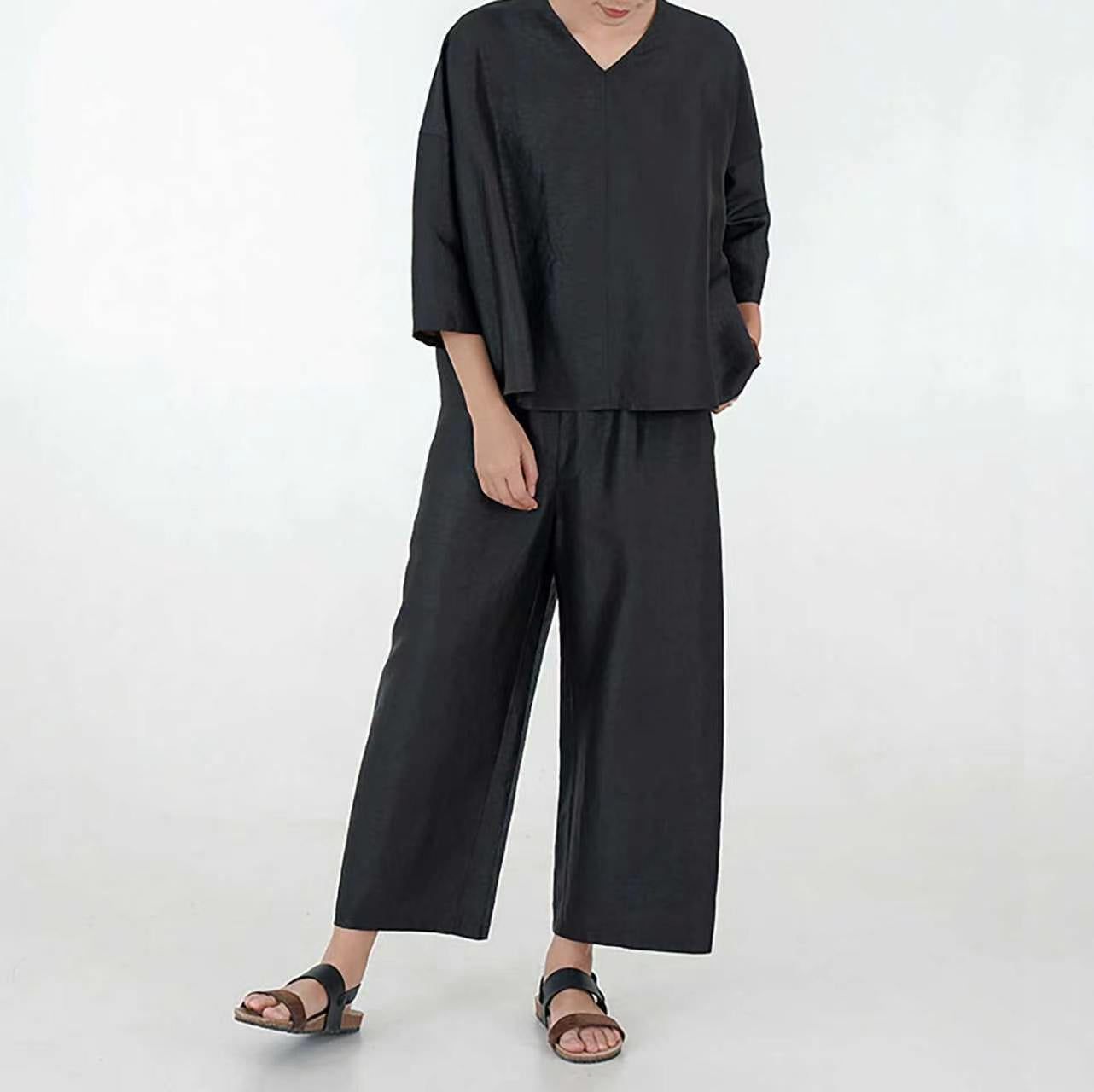 edoa Intangible Cultural Heritage Cracked Mud Silk V-neck Pullover Top