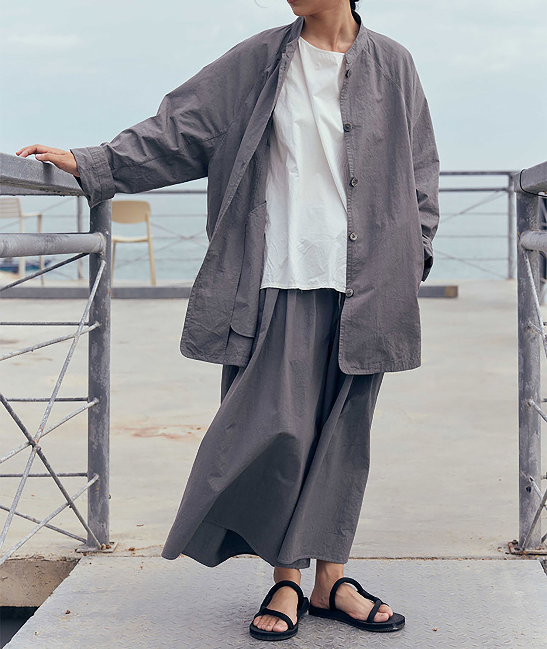 edoa Gray Loose Fitting High Densit Sun-dried Cotton Oriental Tang Jacket