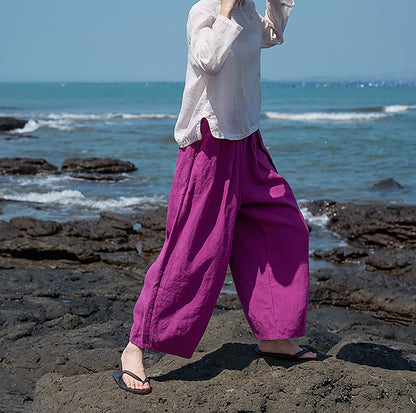 edoa Elasticated Washed Ramie Crop Pants