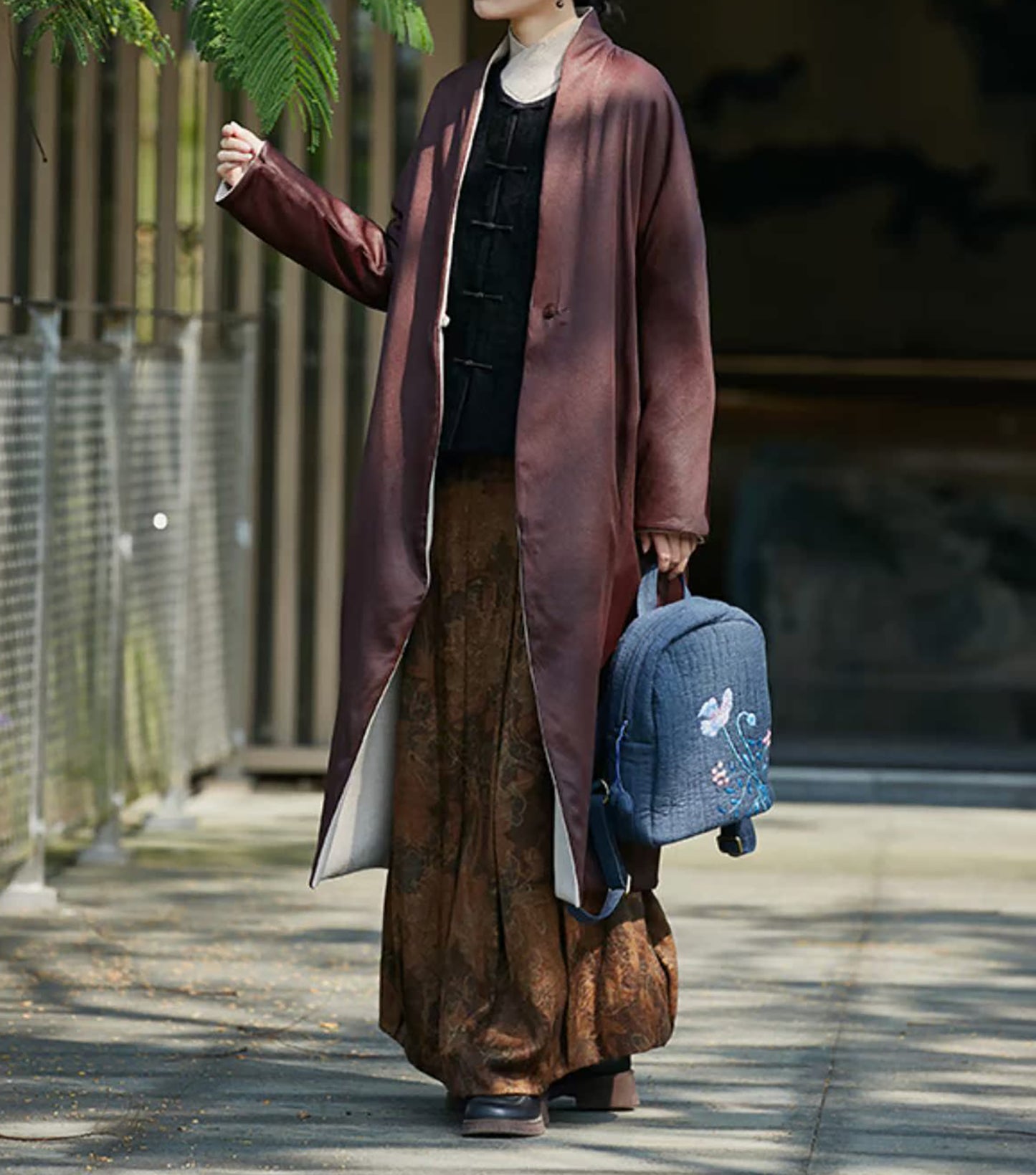 edoa Reversible Double Face Wool and Mud Silk Hanfu Coat 