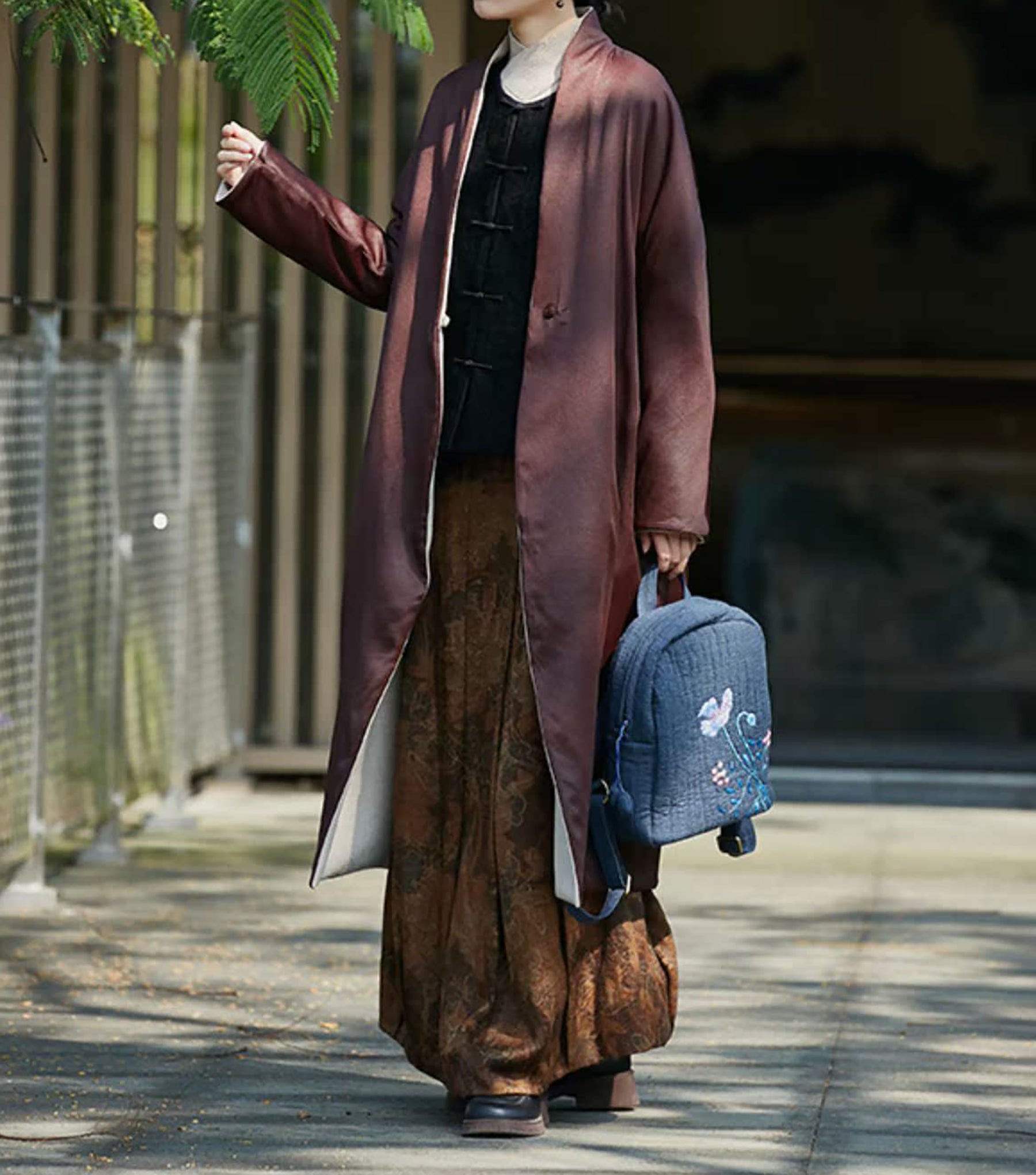 edoa Reversible Double Face Wool and Mud Silk Hanfu Coat 