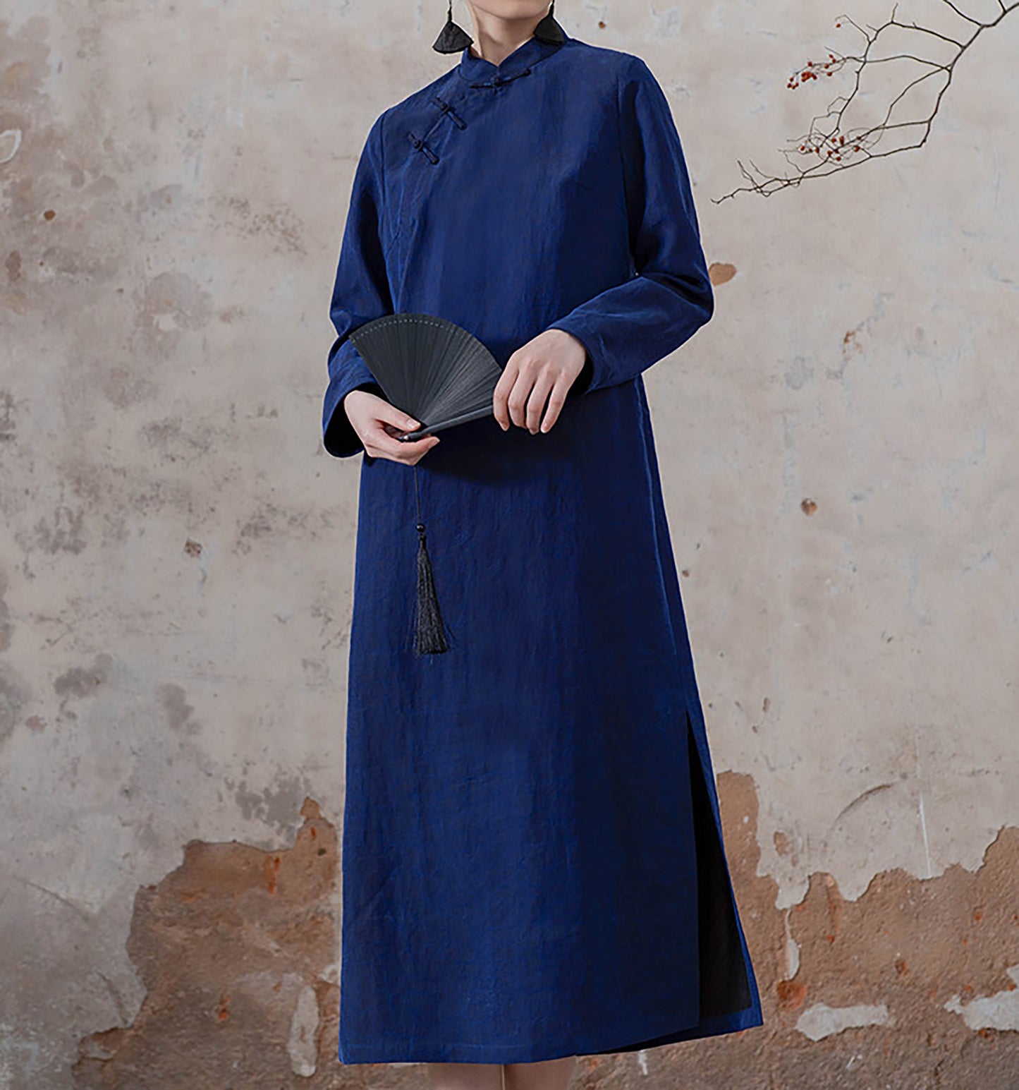 edoa Blue Mud Silk Modern Cheongsaam Dress
