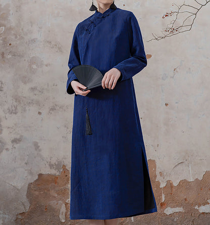 edoa Blue Mud Silk Modern Cheongsaam Dress