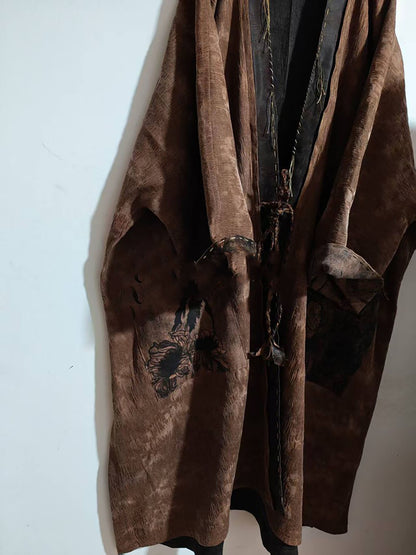Reversible Mud Silk Linen Blend Jacquard Kimono Coat co0244 X336