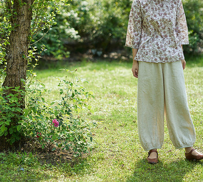 edoa Flax Linen Elasticated Waist Lantern Pants