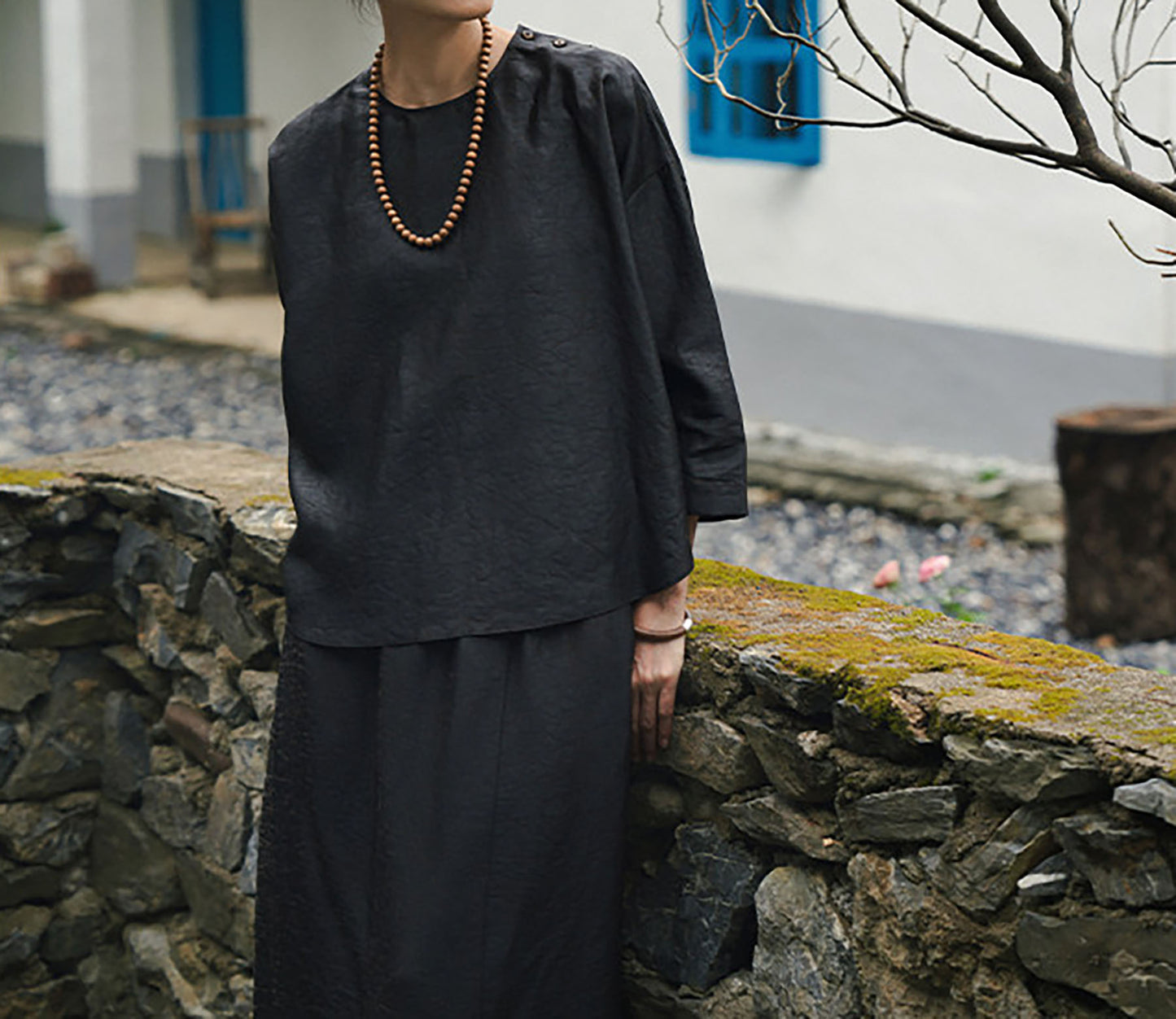 edoa Intangible Cultural Heritage Cracked Mud Silk Crew Neck Pullover Top