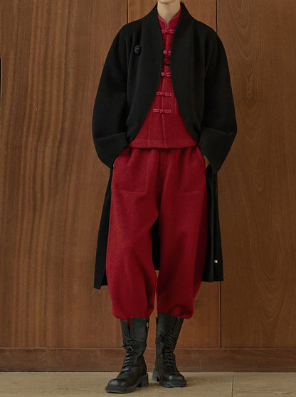 edoa New Chinese Style Double-faced Wool Long Coat