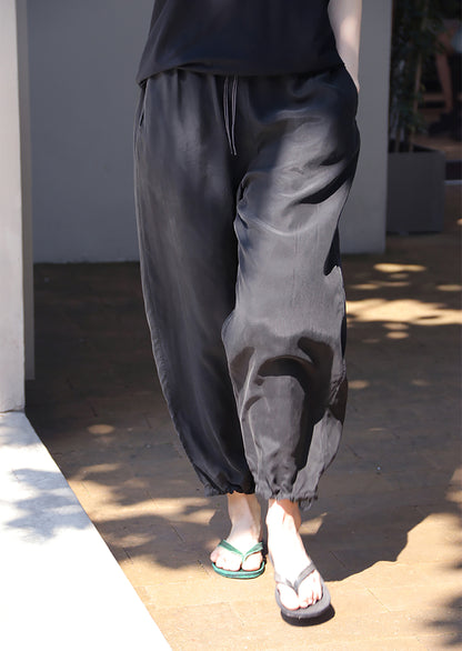 edoa Black Sand Washed Mulberry Silk Habotati Tapered Pants