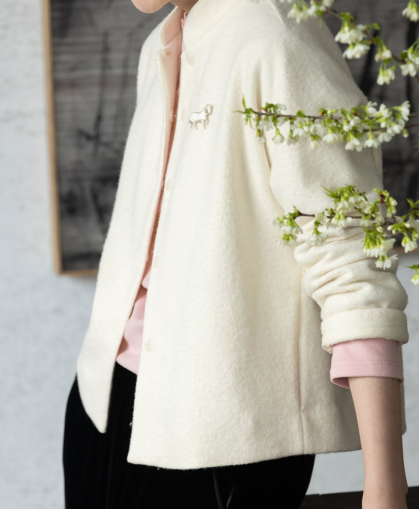 edoa Boiled Wool Short Chinese Coat