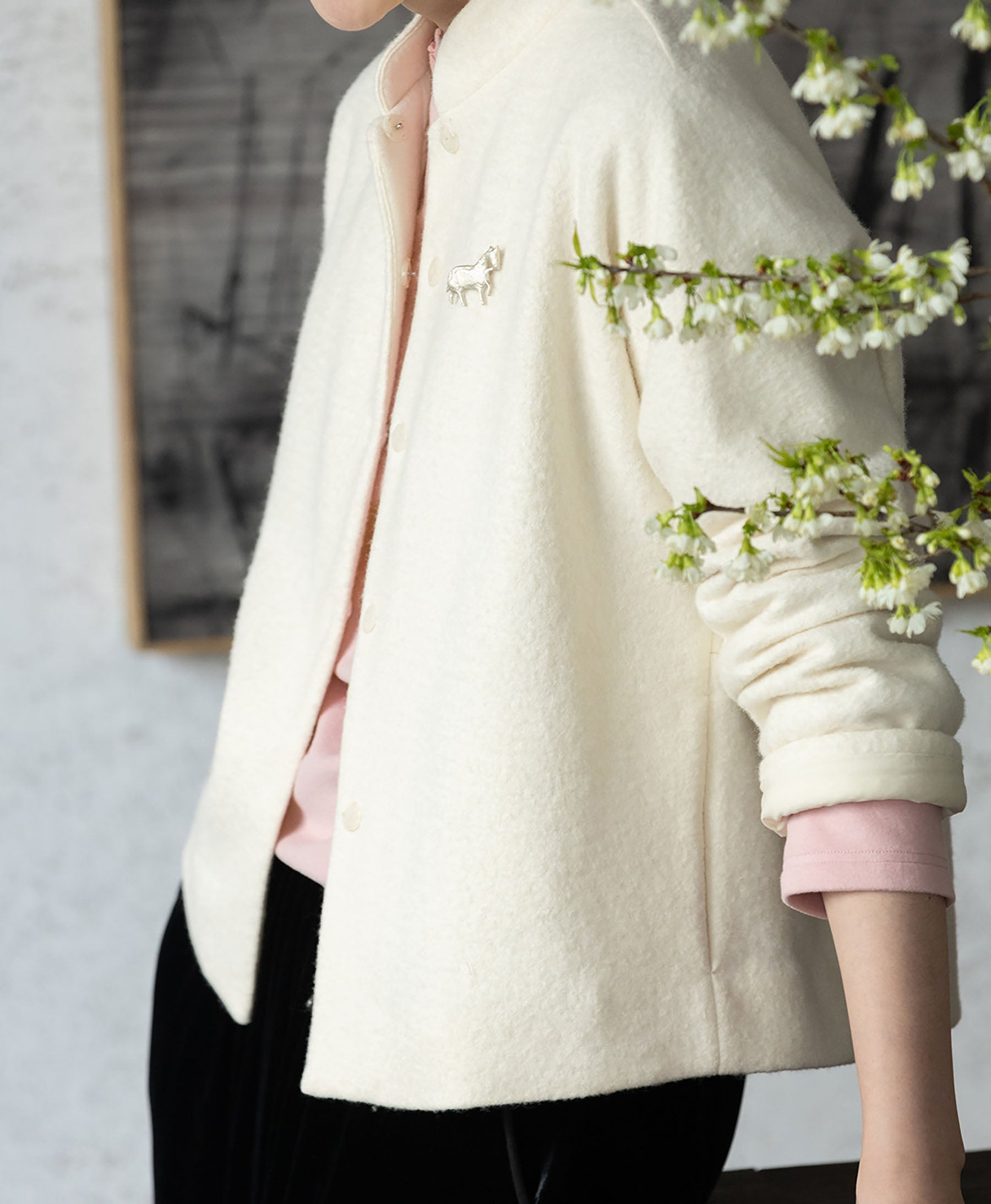 edoa Boiled Wool Short Chinese Coat