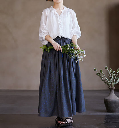 edoa Oversized High Count Hemp Ruffle Blouse