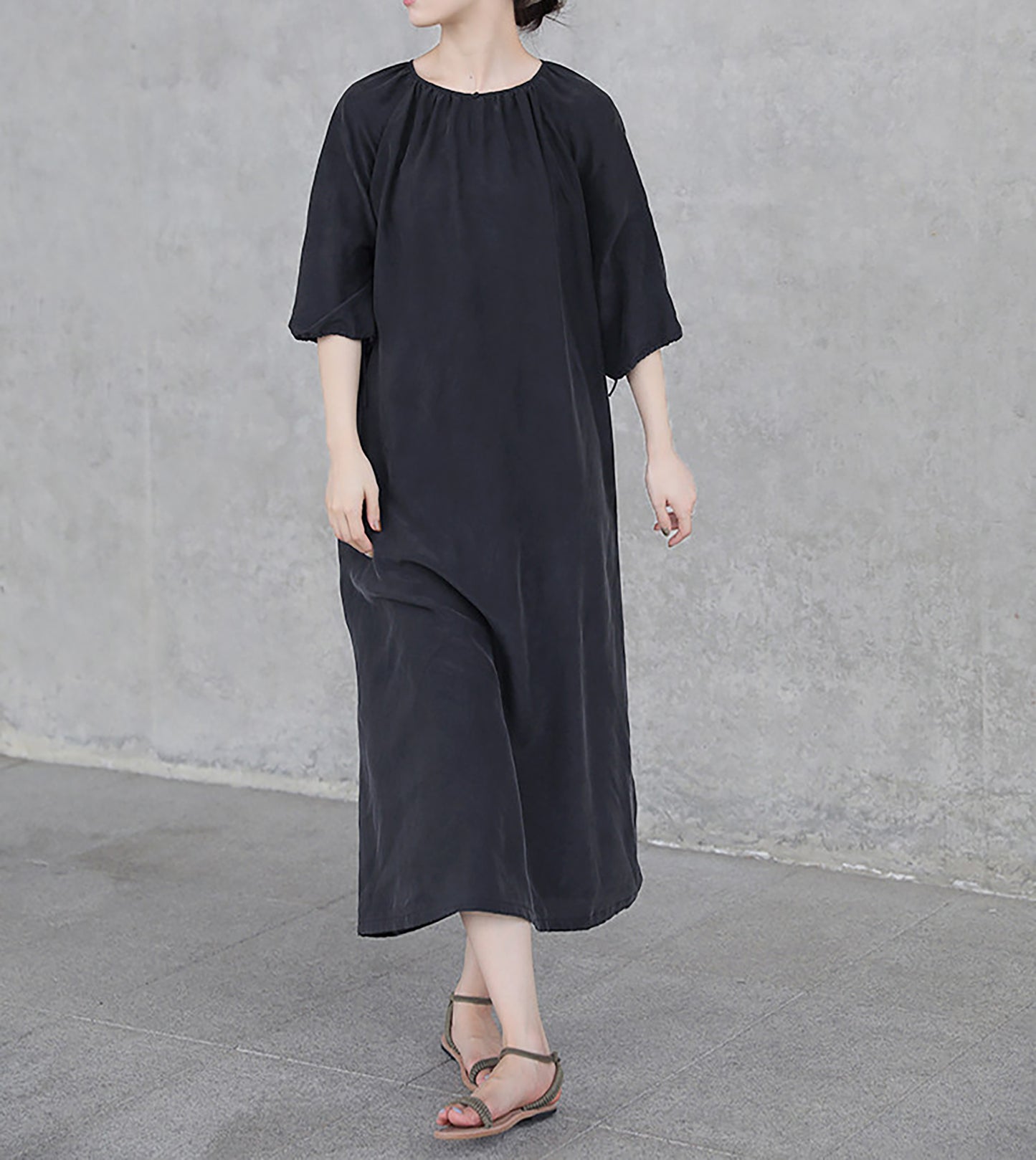 edoa Black Sand Washed Mulberry Silk Habotati Dress