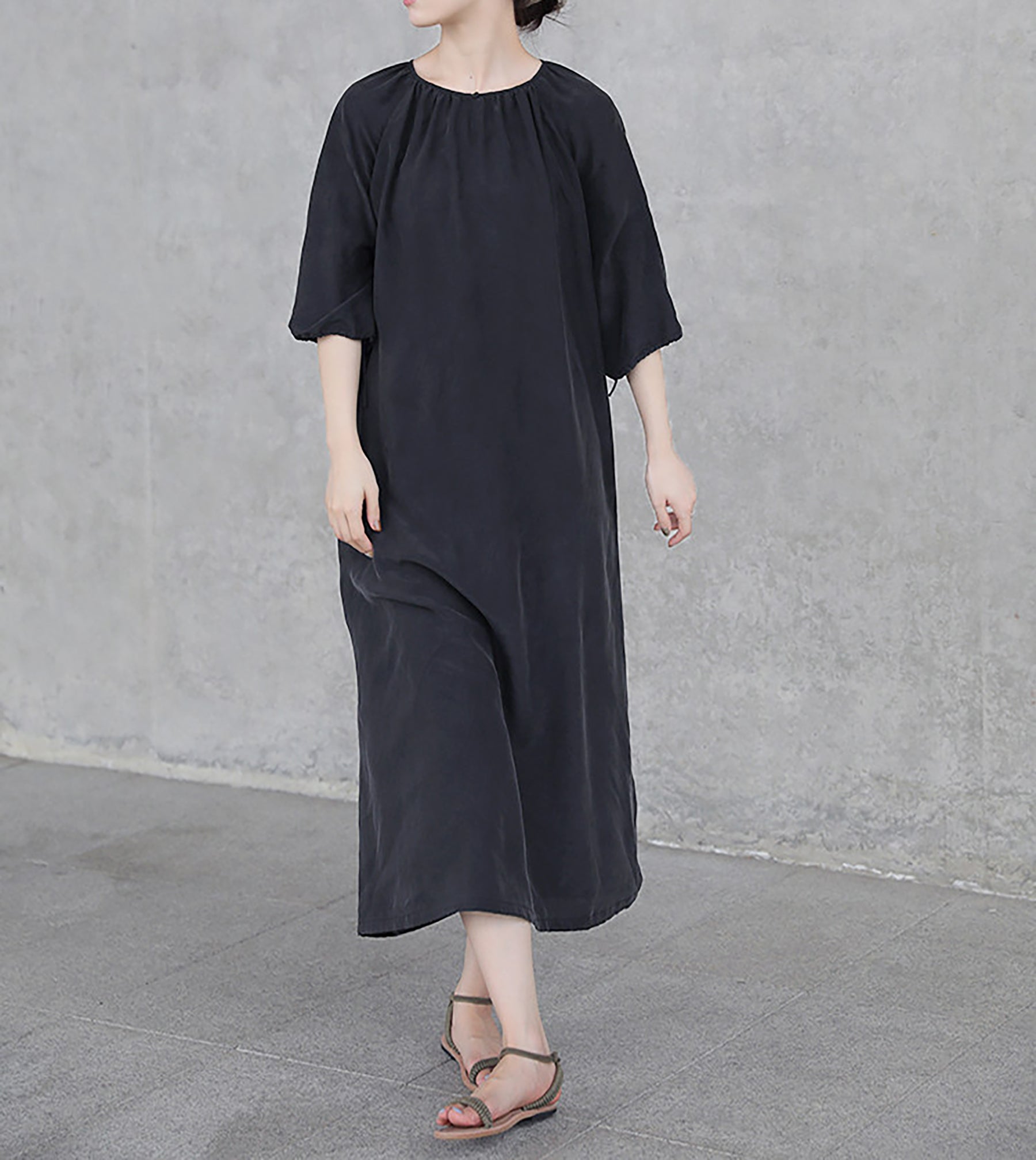 edoa Black Sand Washed Mulberry Silk Habotati Dress